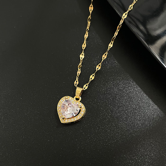 Fashion Geometric Heart Shape Stainless Steel Pendant Necklace Chain Diamond Stainless Steel  Necklaces