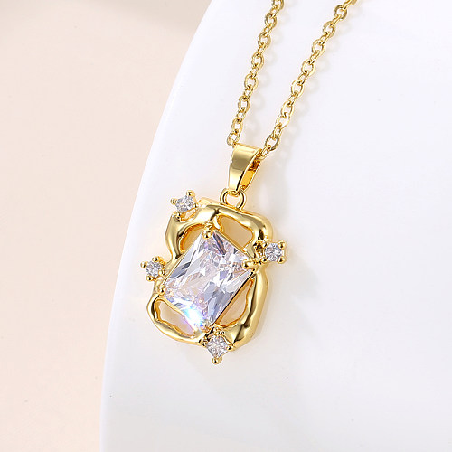 1 Piece Fashion Rectangle Stainless Steel  Brass Plating Inlay Zircon Pendant Necklace