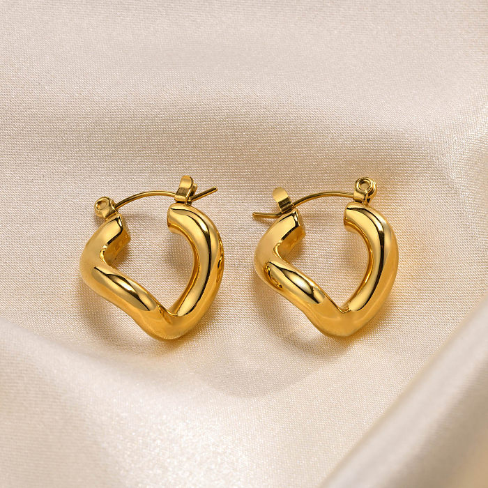1 paire de boucles d'oreilles en acier inoxydable plaqué or 18 carats, Style Simple, couleur unie