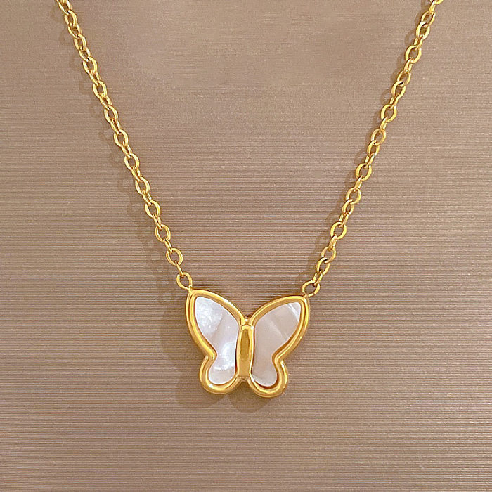 Fashion Butterfly Stainless Steel Inlay Shell Necklace