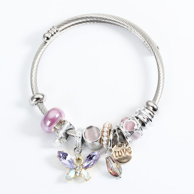 Sweet Love Butterfly Titan Stahlüberzug Künstlicher Kristall Künstlicher Perlen Armreif