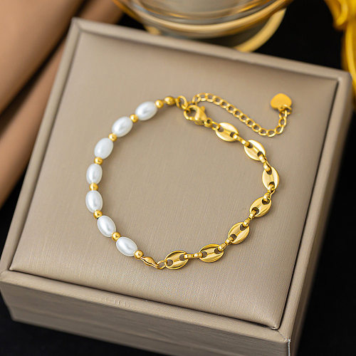 Wholesale IG Style Oval Titanium Steel Pearl Plating Bracelets
