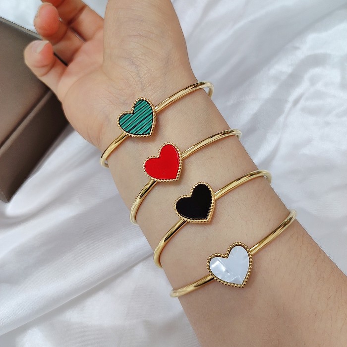 Casual Simple Style Heart Shape Stainless Steel Plating Bangle