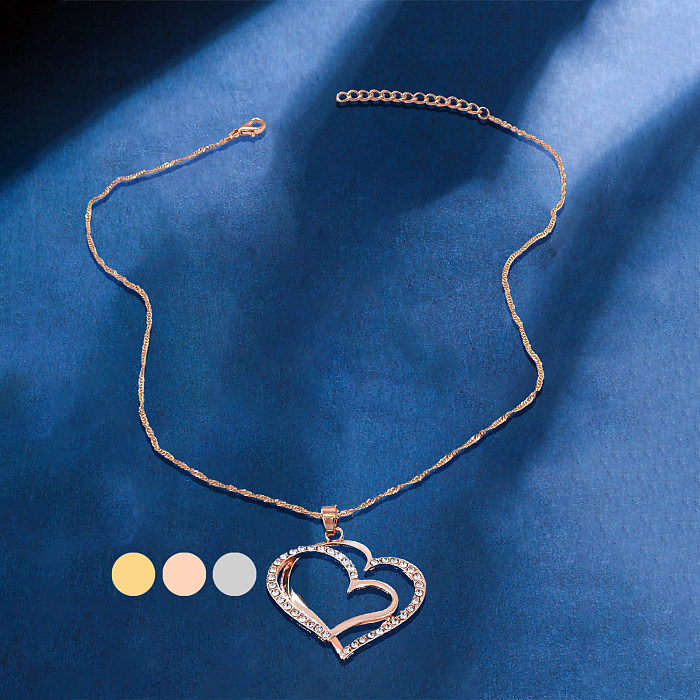 Estilo vintage forma de coração chapeamento de aço inoxidável inlay zircon 18k banhado a ouro rosa colar pingente