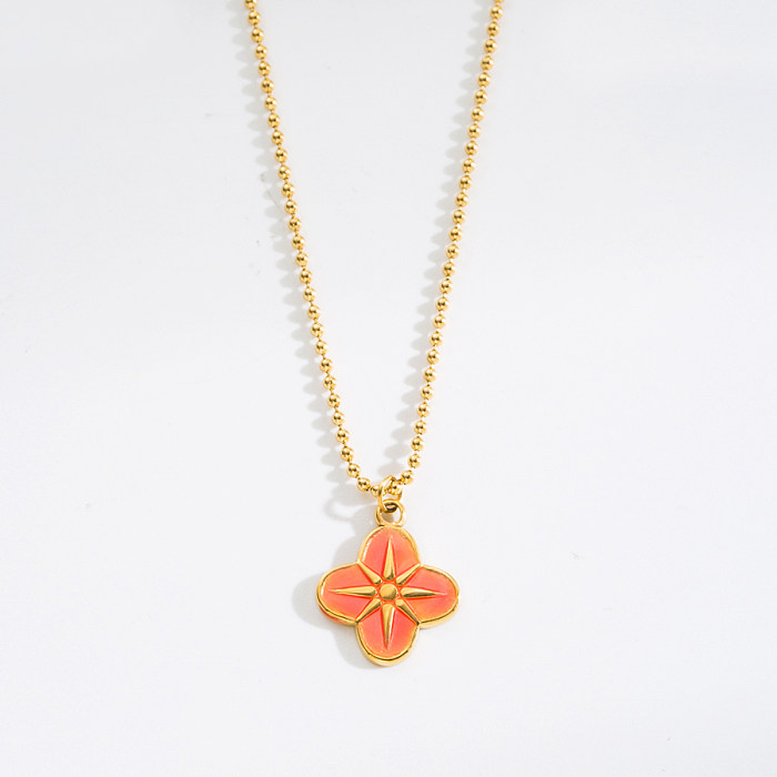 1 Piece Fashion Heart Shape Stainless Steel  Enamel Zircon Pendant Necklace