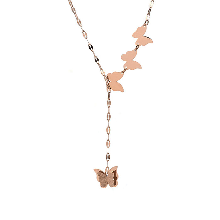 Collier pendentif tridimensionnel en acier inoxydable, Style Simple et doux, papillon