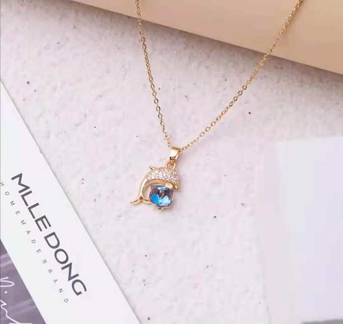 Simple Style Dolphin Stainless Steel Copper Inlay Zircon Pendant Necklace