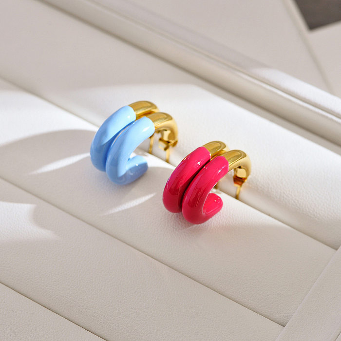 1 par de brincos de orelha em aço inoxidável esmaltado com bloco de cores de estilo simples