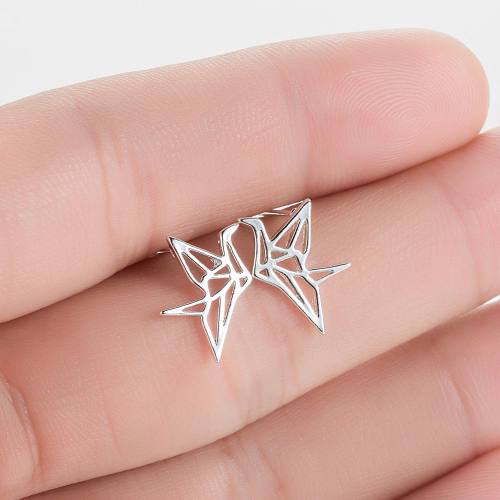 Women'S Simple Style Korean Style Paper Crane Stainless Steel  No Inlaid Earrings Ear Studs Stainless Steel  Earrings