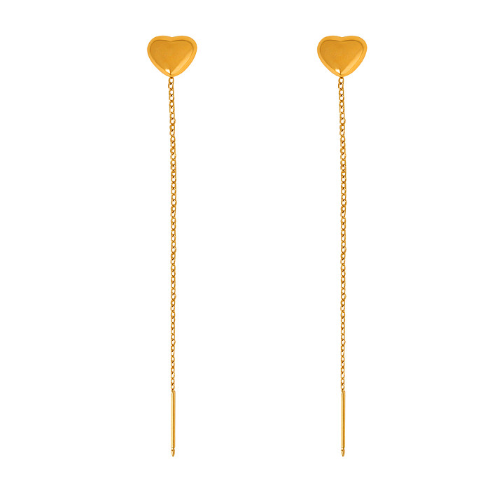 1 par feminino sexy formato de coração aço inoxidável borla chapeamento aço inoxidável 18K linha de orelha banhada a ouro