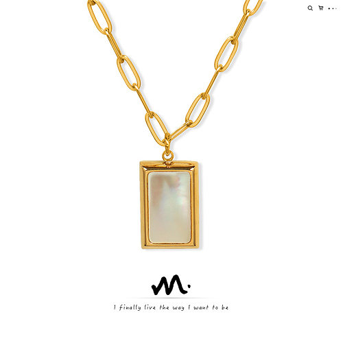 Light Luxury Fashion Square White Poster Stainless Steel Plated 18K Real Gold Necklace