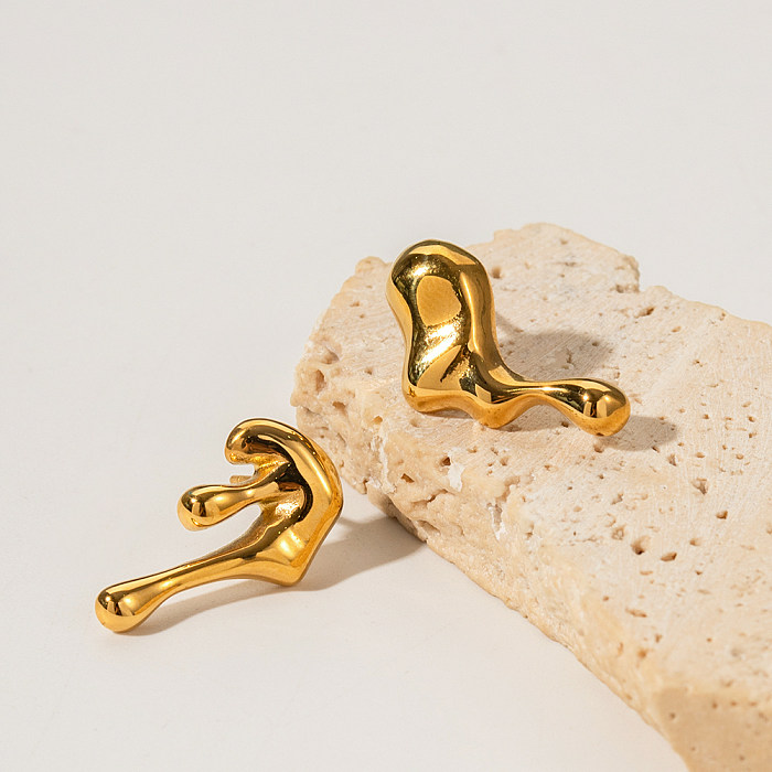 1 par de pinos de orelha banhados a ouro 18K com revestimento assimétrico irregular estilo IG