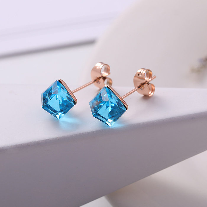 1 Pair Fashion Square Stainless Steel Plating Inlay Zircon Ear Studs