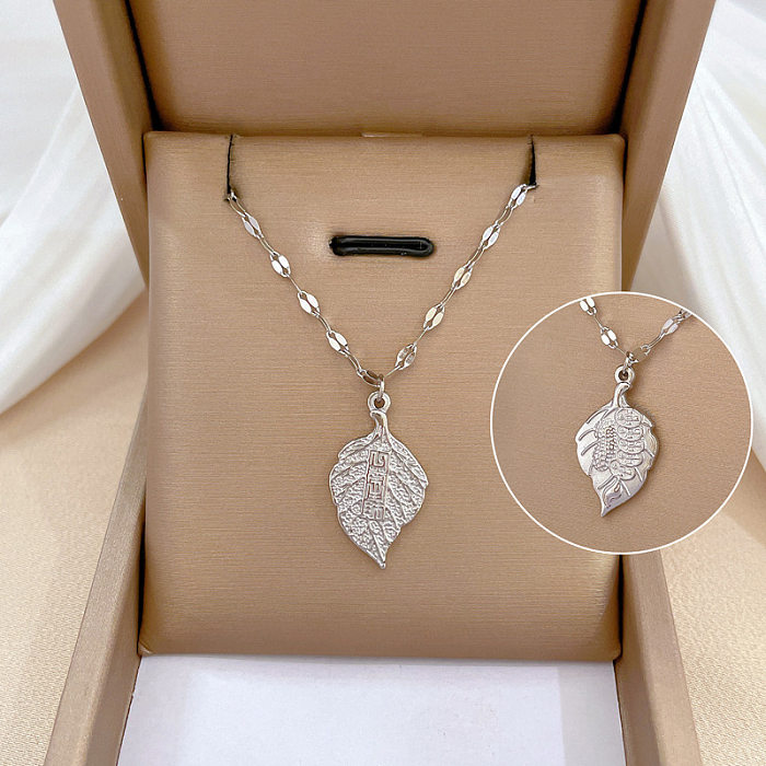 Wholesale Elegant Leaf Stainless Steel Pendant Necklace