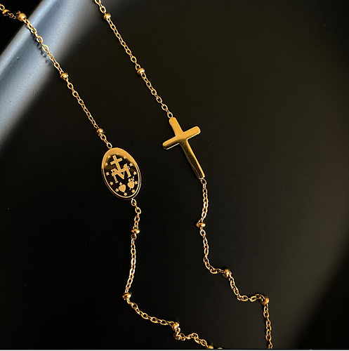 Collar Chapado En Oro De Patchwork De Acero Inoxidable Con Cruz De Moda 1 Pieza