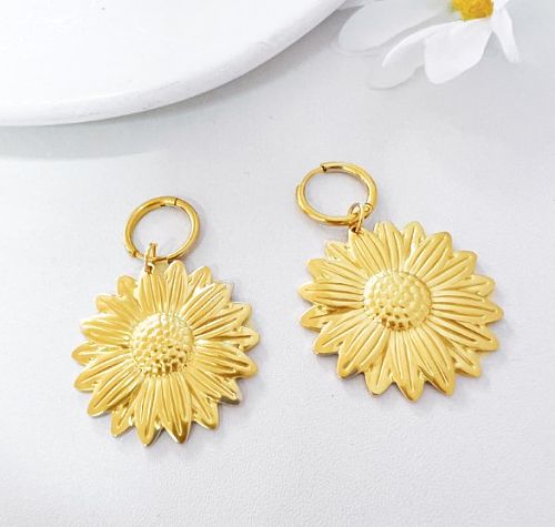 1 Pair Retro Sunflower Plating Stainless Steel  14K Gold Plated Drop Earrings