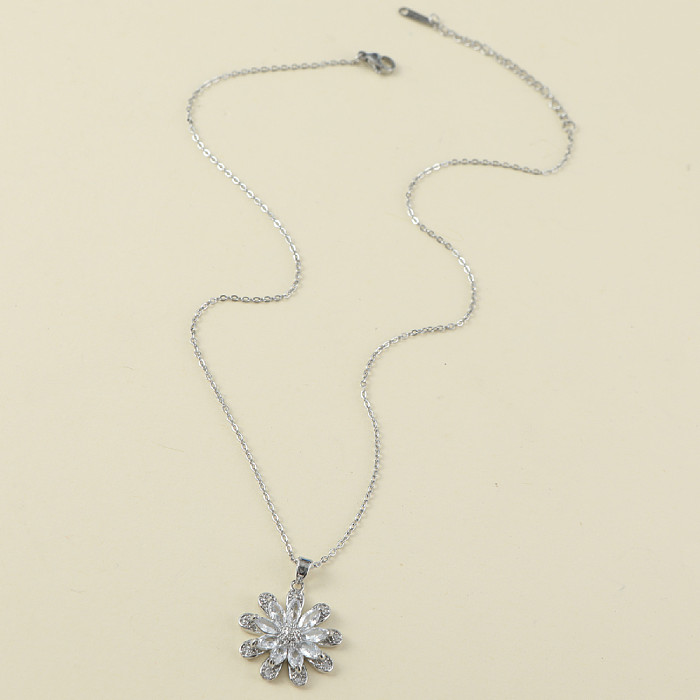 Collier pendentif en acier inoxydable avec fleur de trajet de style simple