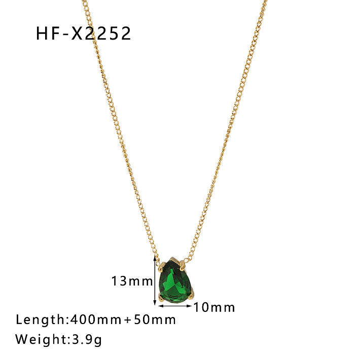1 PCs Stainless Steel  18K Gold Plating Water Drop Shape White Emerald Zircon Pendant Necklace