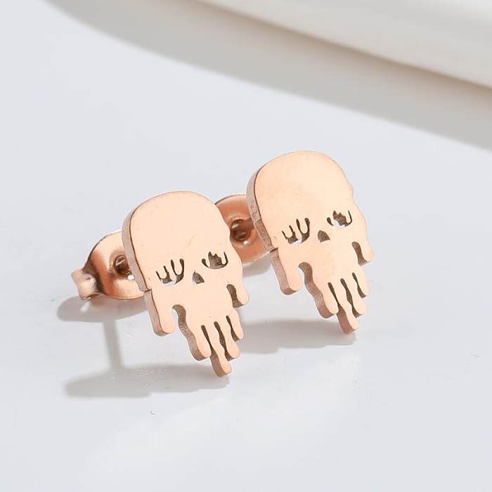 1 Pair IG Style Cool Style Pumpkin Skull Ghost Plating Hollow Out Stainless Steel  Ear Studs