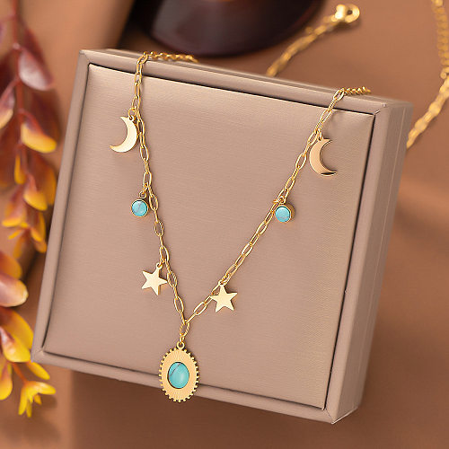 Collier à pendentif turquoise avec incrustation en acier inoxydable Commute Moon