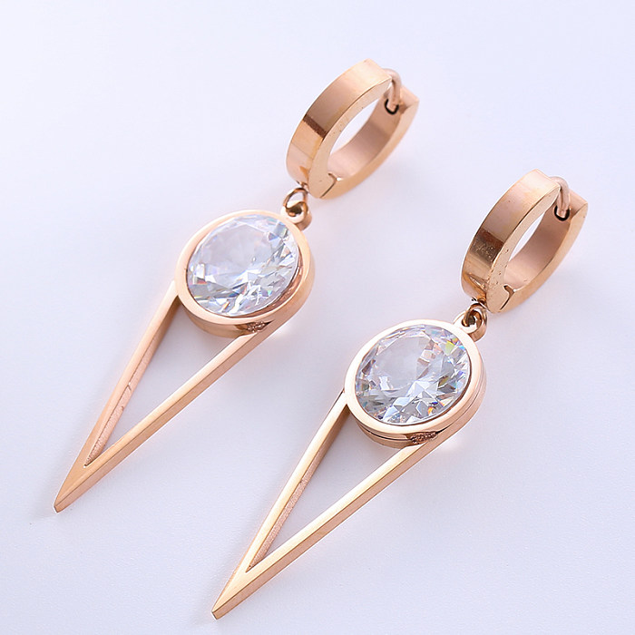 1 paire de boucles d'oreilles pendantes élégantes et luxueuses de style classique avec pompon en forme d'étoile et papillon incrustés de zircon en acier inoxydable plaqué or rose 18 carats