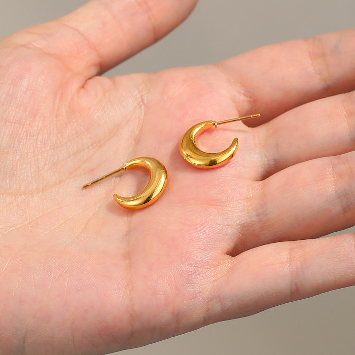 1 Pair Basic Modern Style Solid Color Moon Plating Stainless Steel  18K Gold Plated Ear Studs
