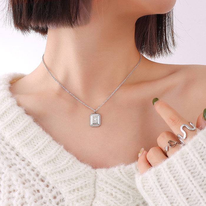 Korean Autumn And Winter New Hao Stone Geometric Pendant Stainless Steel 18k Gold Plated Necklace