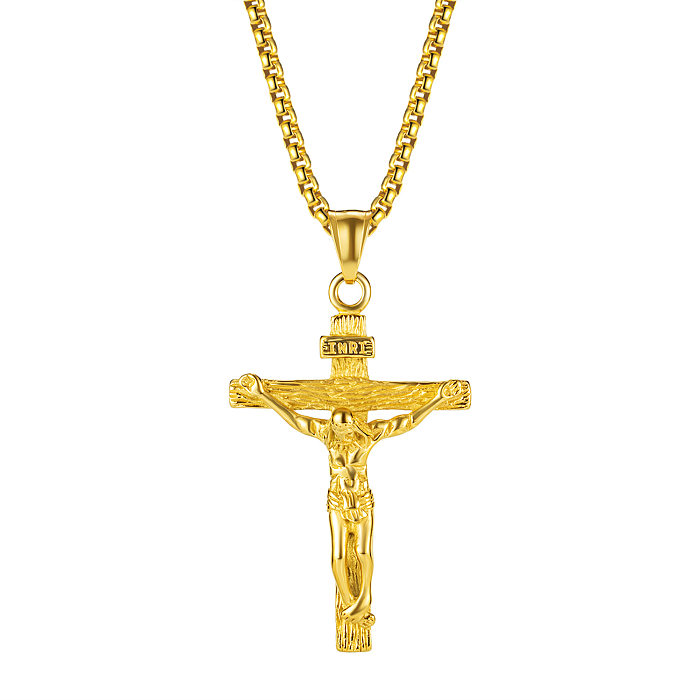 Hip-Hop Cross Stainless Steel  Stainless Steel Plating Pendant Necklace 1 Piece