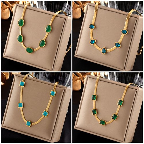 Retro Round Square Stainless Steel Plating Inlay Turquoise Necklace 1 Piece