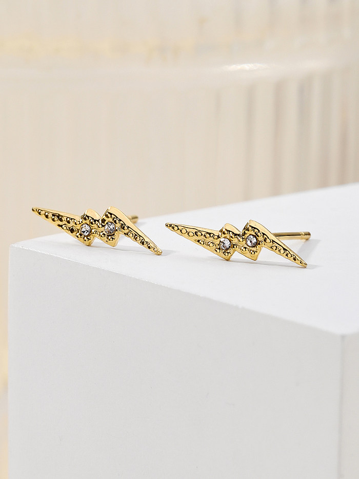 1 Pair Casual Streetwear Lightning Plating Inlay Stainless Steel  Zircon 18K Gold Plated Ear Studs