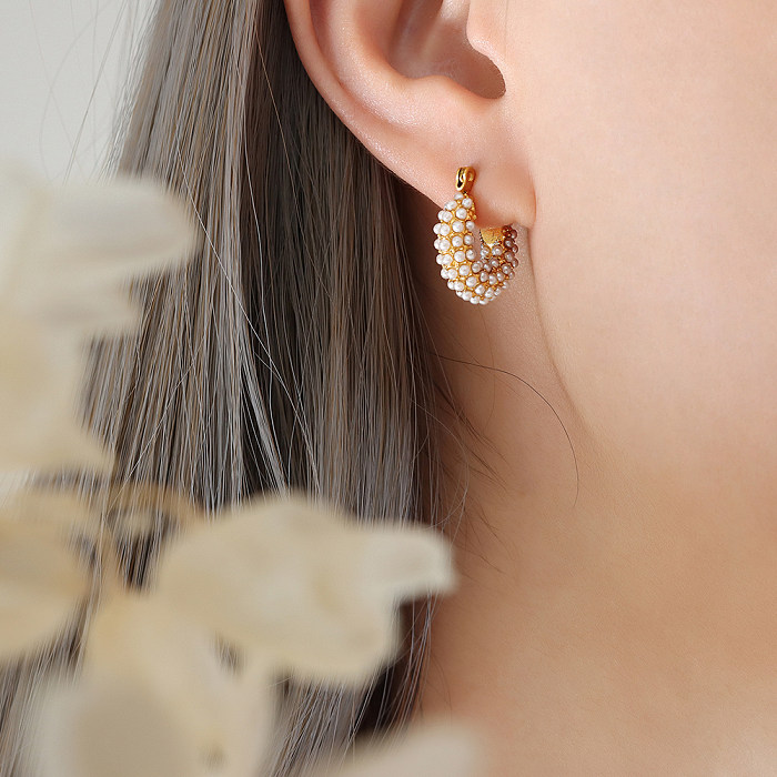 Pendientes chapados en oro de 1 quilates con incrustaciones de perlas artificiales, elegantes, estilo barroco, en forma de U, 18 par