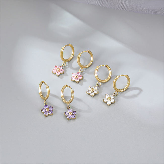 Fashion Flower Stainless Steel Plating Inlay Artificial Diamond Drop Earrings 1 Pair