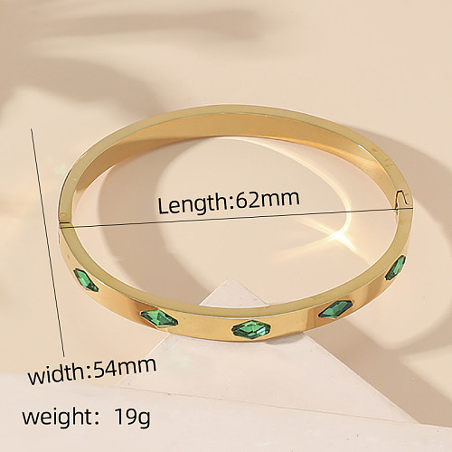 Elegant Simple Style Rhombus Titanium Steel Polishing Plating Inlay Rhinestones 18K Gold Plated Bangle