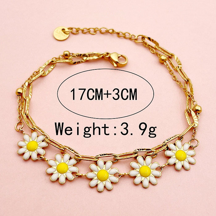 Cute Sweet Commute Flower Stainless Steel Layered Enamel Plating Gold Plated Bracelets