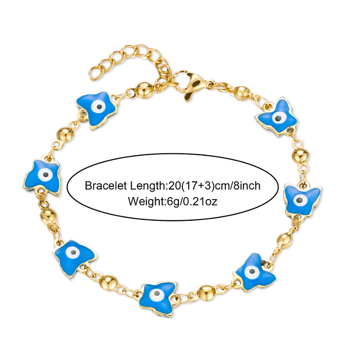 IG Style Devil'S Eye Butterfly Stainless Steel Enamel Plating 18K Gold Plated Bracelets