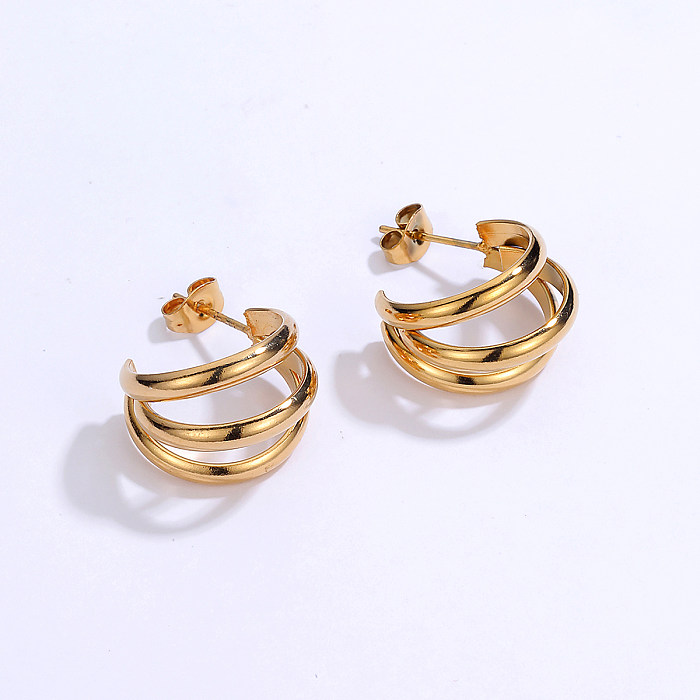 Simple Style C Shape Stainless Steel  Ear Studs Gold Plated Stainless Steel  Earrings 1 Pair