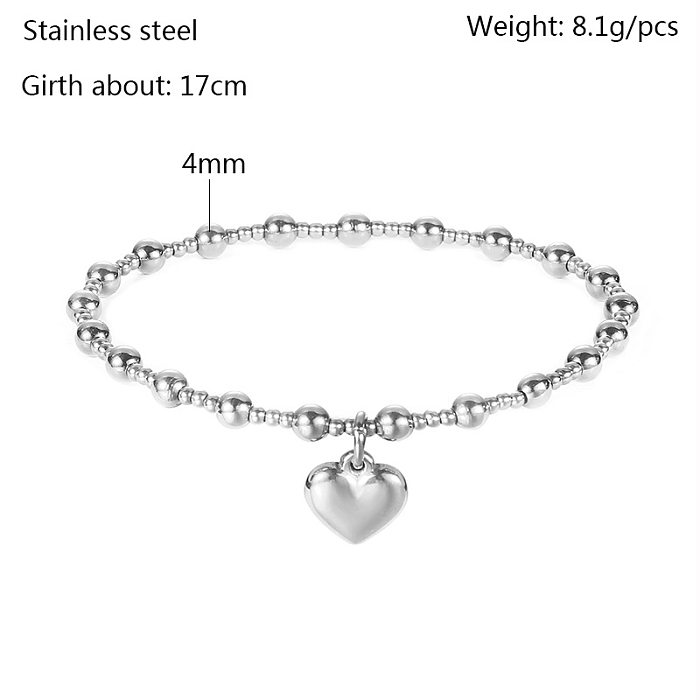 Bracelet à Placage de Perles en Acier Inoxydable en Forme de Coeur à la Mode 1 Pièce