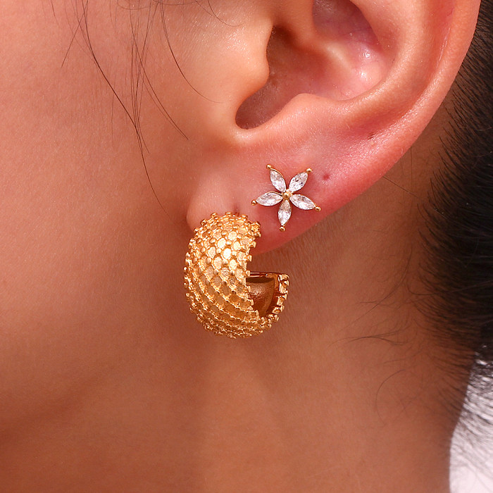 1 paire de clous d'oreilles en acier inoxydable plaqué or 18 carats, Style Vintage, couleur unie