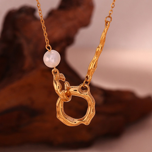 Collier plaqué or 18 carats avec perles et double anneau de style classique, style simple