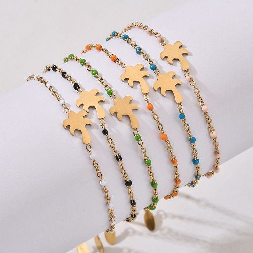 Lindas pulseras con revestimiento de acero inoxidable con forma de árbol de coco