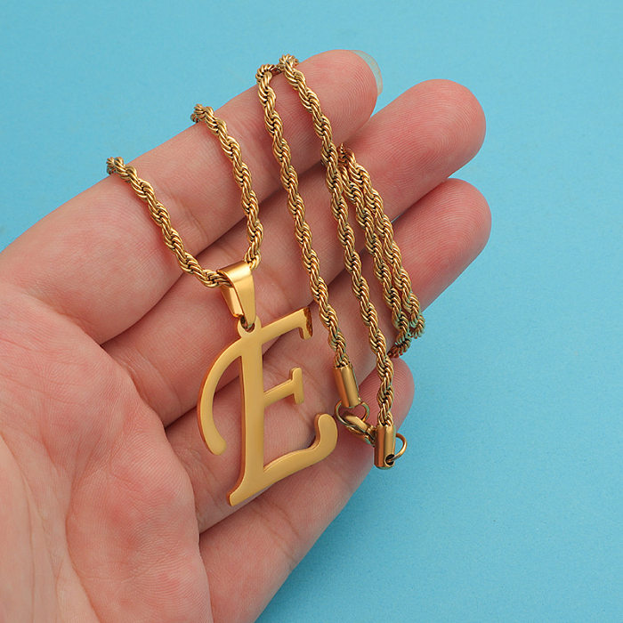 Einfache Anhänger-Halskette mit Buchstaben-Anhänger aus Edelstahl, poliert, 18 Karat vergoldet