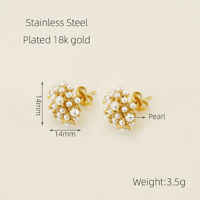 Pendientes chapados en oro de 1 quilates con incrustaciones de acero inoxidable y perlas de agua dulce, elegantes, geométricos, 18 par