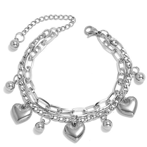 Bracelet en acier inoxydable multicouche en forme de coeur géométrique à la mode