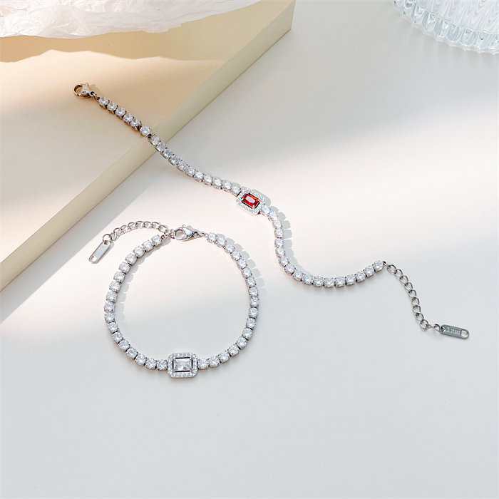Elegant Sweet Simple Style Rectangle Stainless Steel Plating Inlay Zircon Bracelets