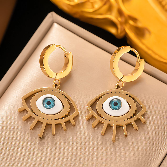 1 Pair IG Style Devil'S Eye Water Droplets Plating Inlay Stainless Steel Rhinestones 18K Gold Plated Drop Earrings