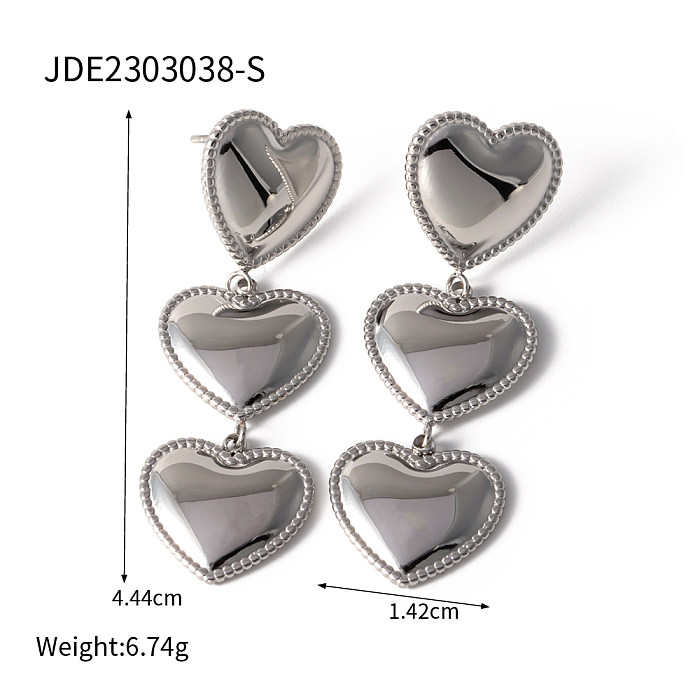 1 Pair INS Style Heart Shape Stainless Steel  Plating 18K Gold Plated Drop Earrings