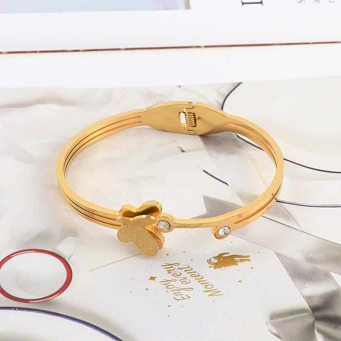 Bracelet en Zircon avec incrustation de placage en acier titane papillon doux de Style IG