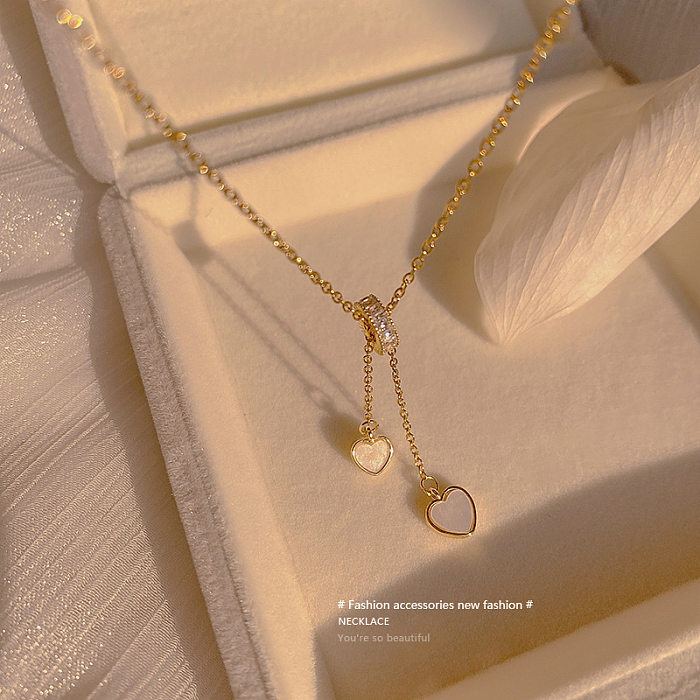 Collier circulaire en Zircon, coquillage blanc, carré, chaîne de clavicule d'amour, collier coréen en acier inoxydable