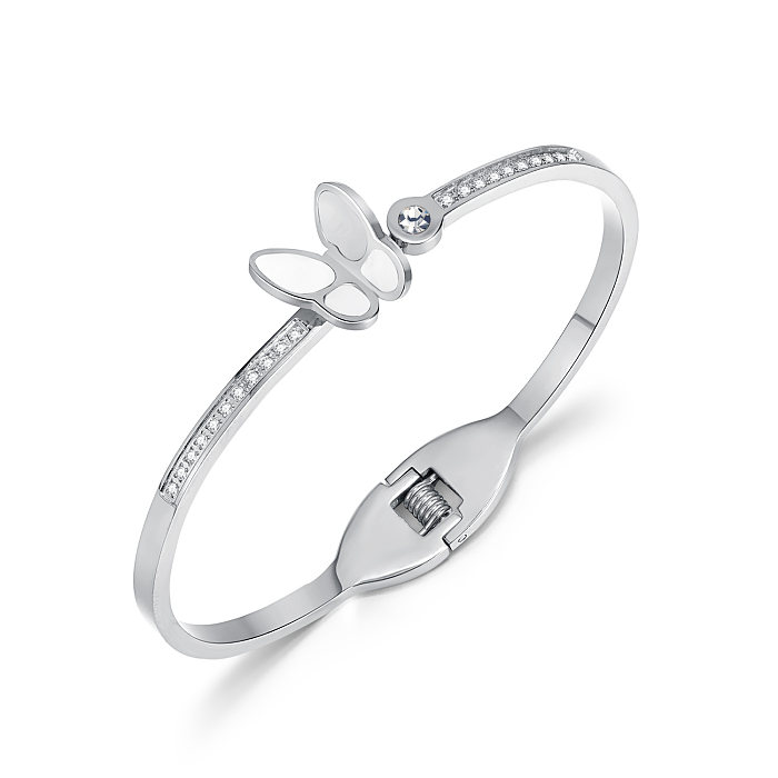 Sweet Simple Style Butterfly Stainless Steel Titanium Steel Plating Inlay Zircon Bangle