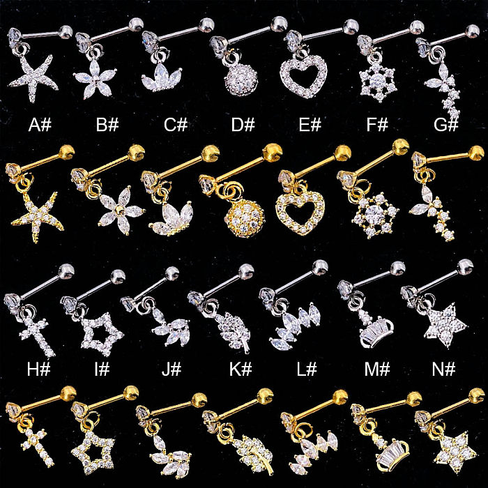 1 Piece Lady Star Stainless Steel  Inlay Zircon Ear Studs